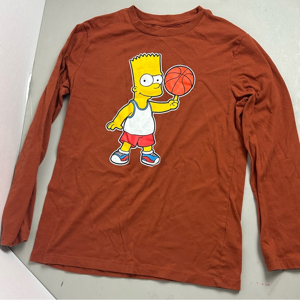 Youth Long Sleeve Bart Simpson Basketball Tee - Rust